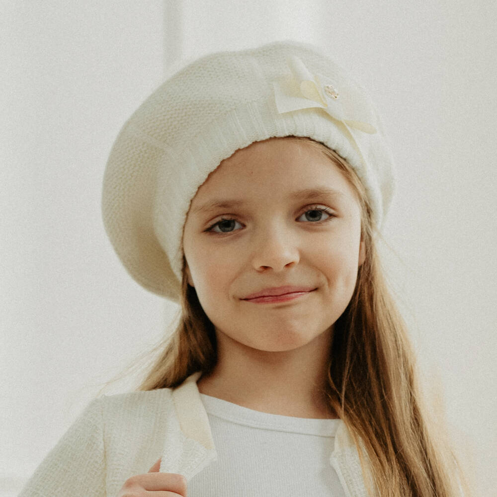 Jamiks-Girls Cozy Ecru Knit Beret | Childrensalon Outlet