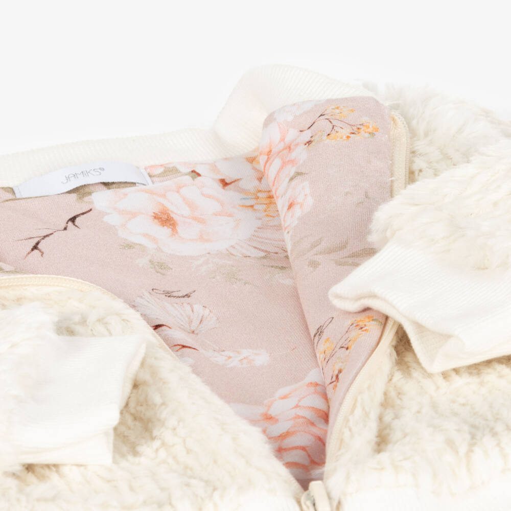 Jamiks-Girls Cream Fluffy Zip Jacket | Childrensalon Outlet