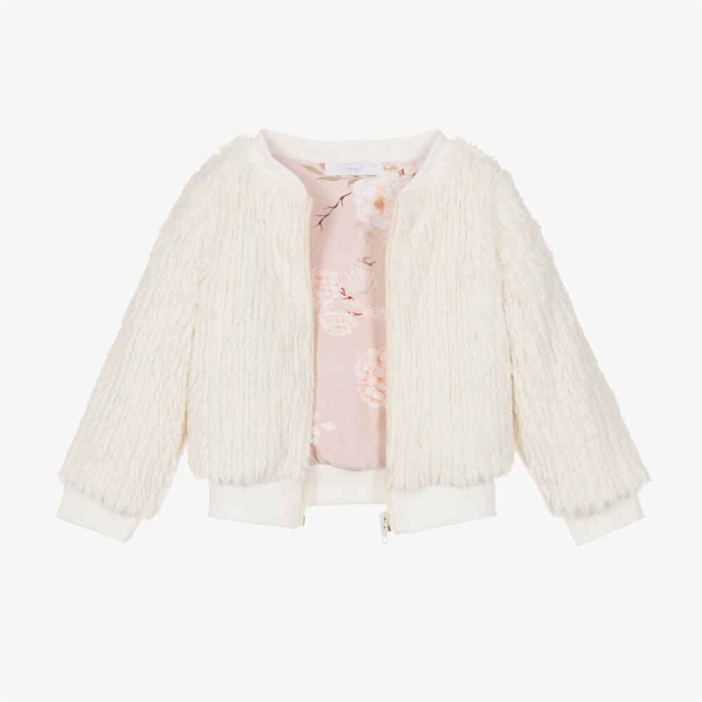 Jamiks-Girls Cream Fluffy Zip Jacket | Childrensalon Outlet