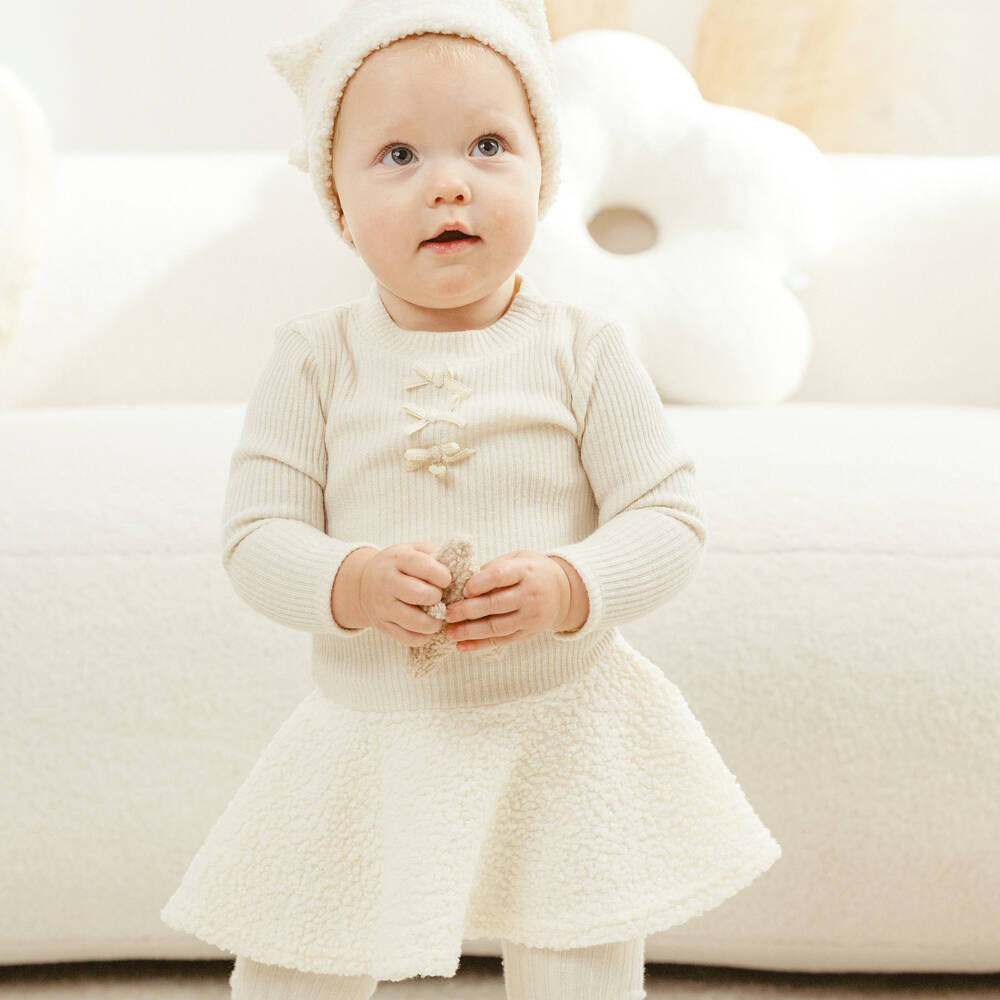 Jamiks-Girls Cream Knit & Bouclé Frock | Childrensalon Outlet