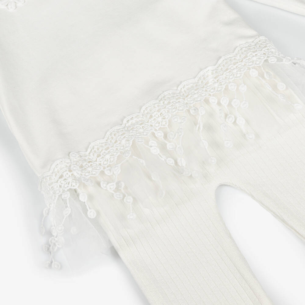 Jamiks-طقم بناتي بلون كريمي مزين بالدانتيل | Childrensalon Outlet