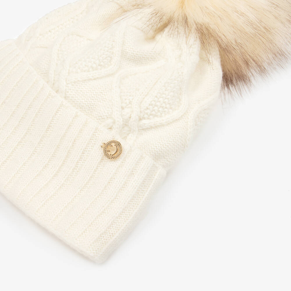 Jamiks-Girls Cream Wool Pom-Pom Beanie | Childrensalon Outlet