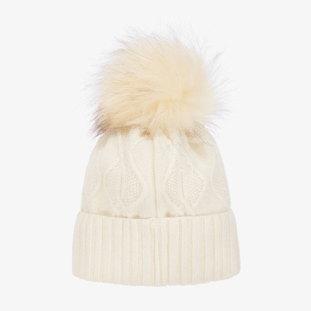 Jamiks-Girls Cream Wool Pom-Pom Beanie | Childrensalon Outlet