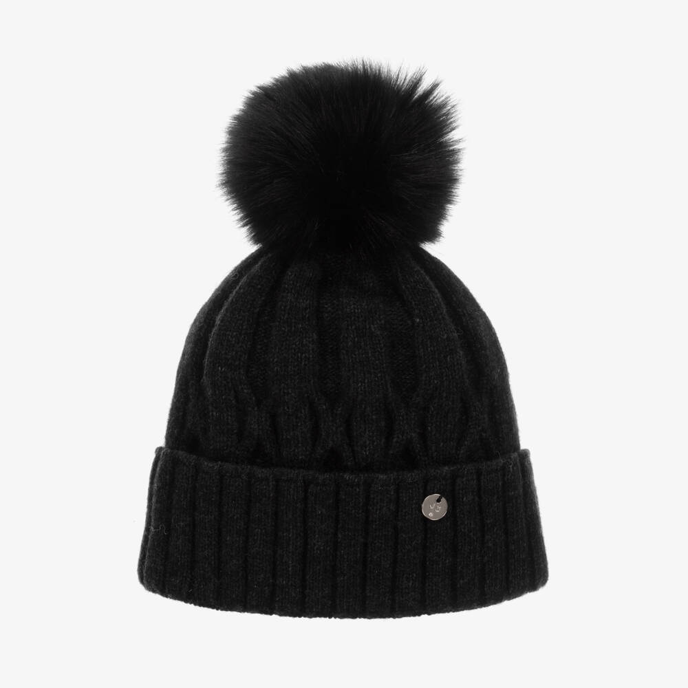 Jamiks-Girls Dark Grey Wool Pom-Pom Hat | Childrensalon Outlet