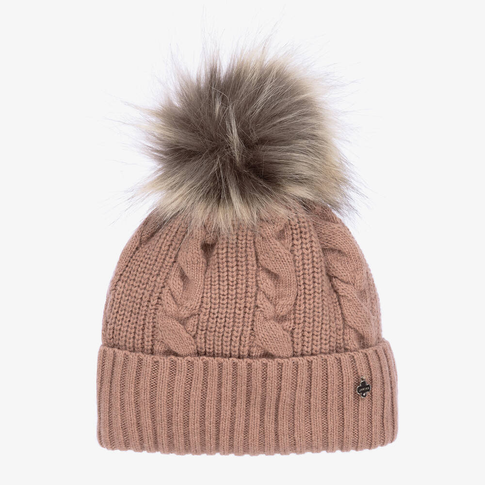 Jamiks - Girls Dusky Pink Knitted Pom-Pom Hat | Childrensalon