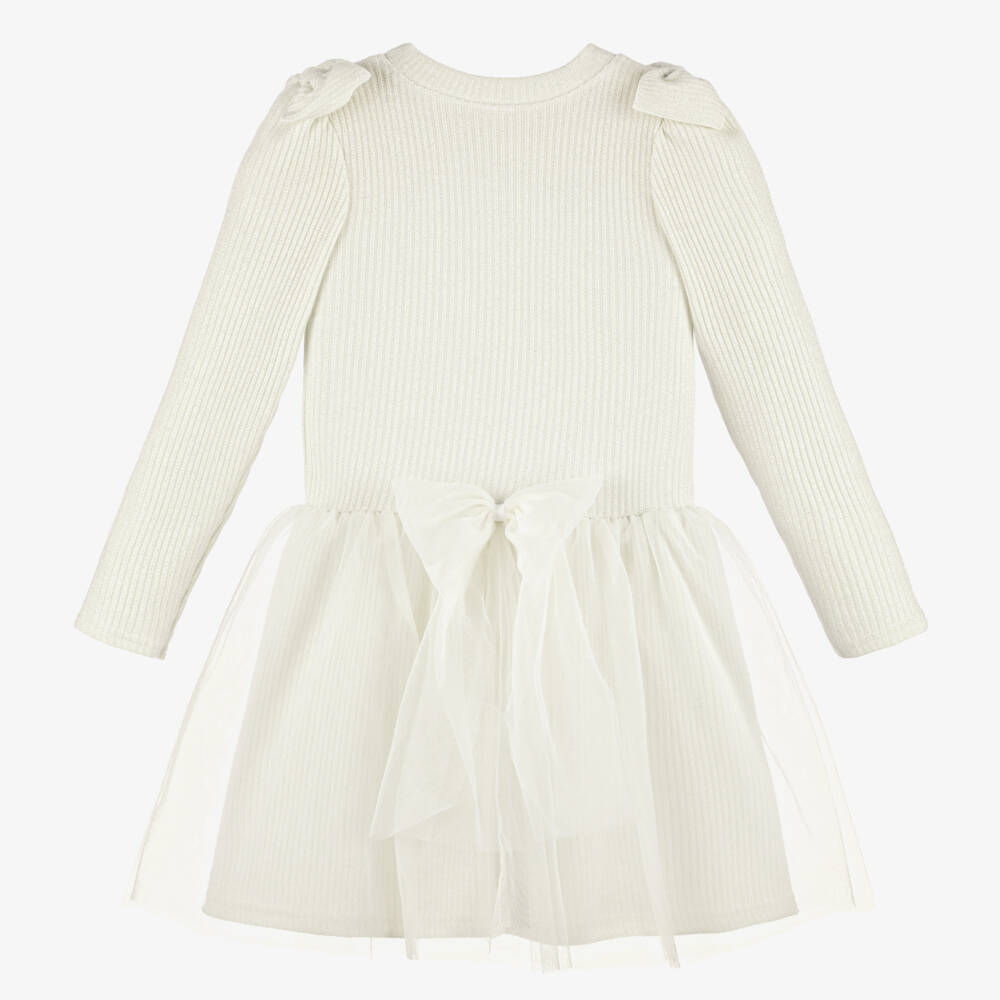 Jamiks-Girls Ecru Ribbed Dress with Tulle | Childrensalon Outlet