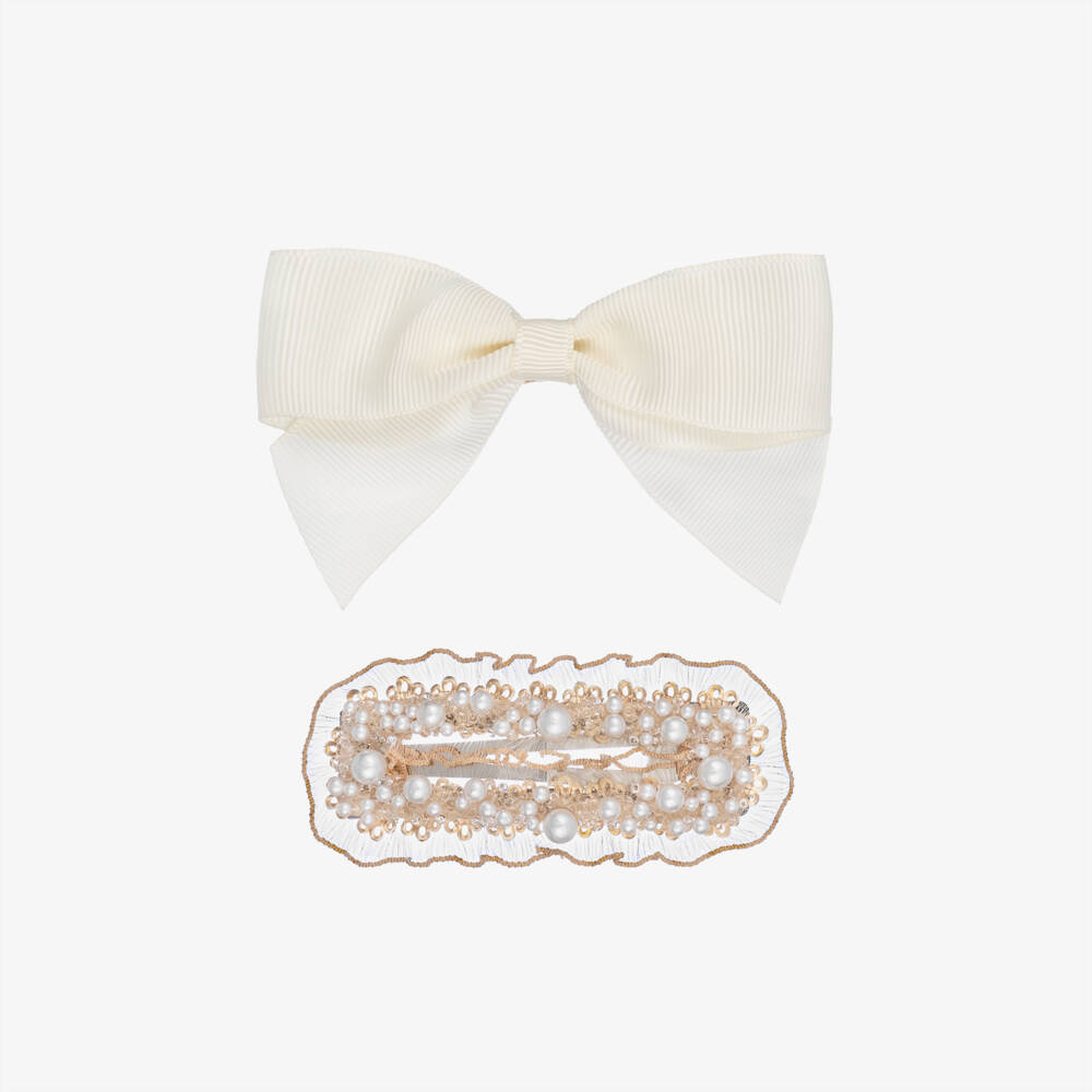 Jamiks-Girls Elegant Ivory Hair Adornments Duo | Childrensalon Outlet