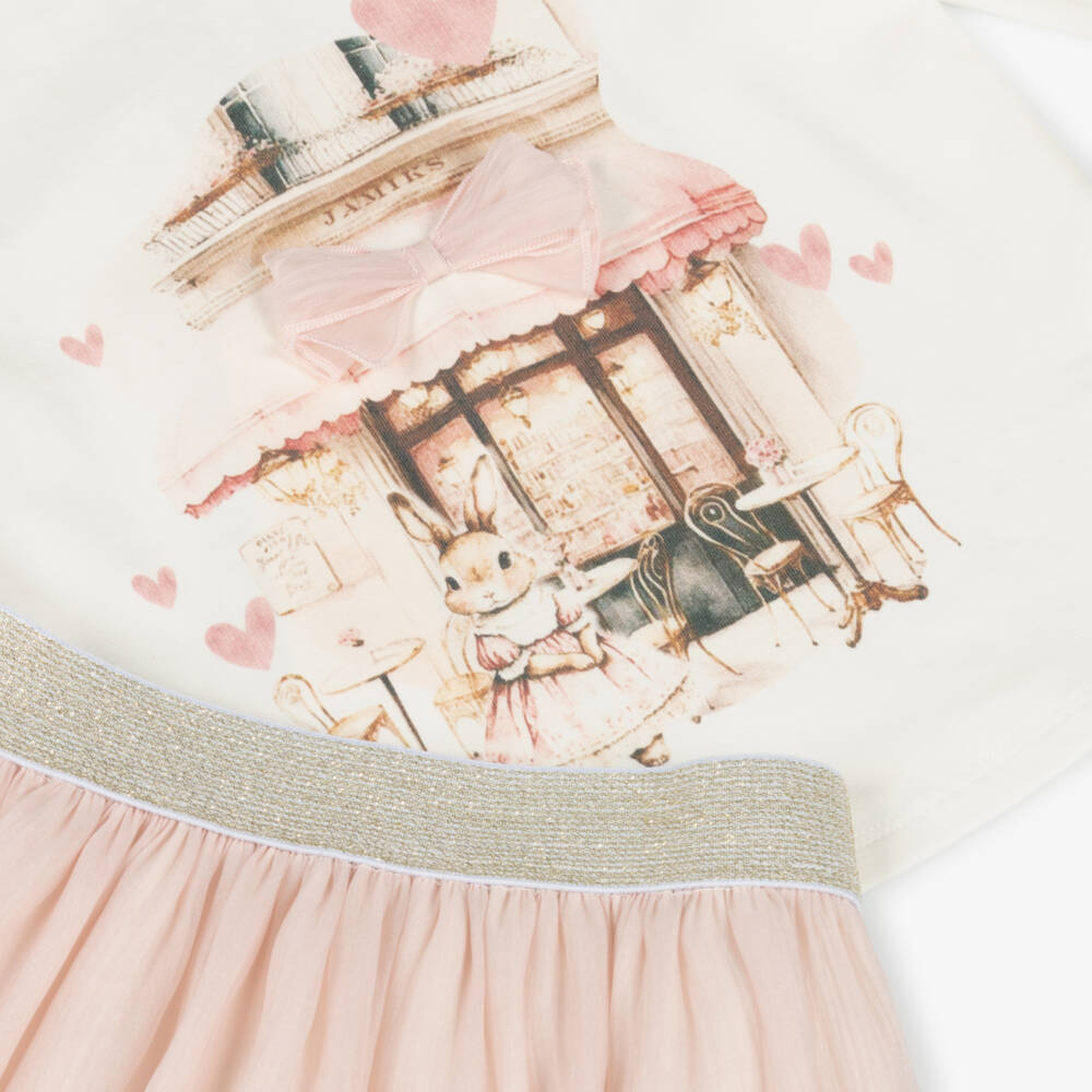 Jamiks-Girls Elegant Ivory & Pink Skirt Ensemble | Childrensalon Outlet