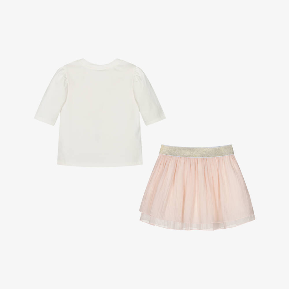 Jamiks-Girls Elegant Ivory & Pink Skirt Ensemble | Childrensalon Outlet