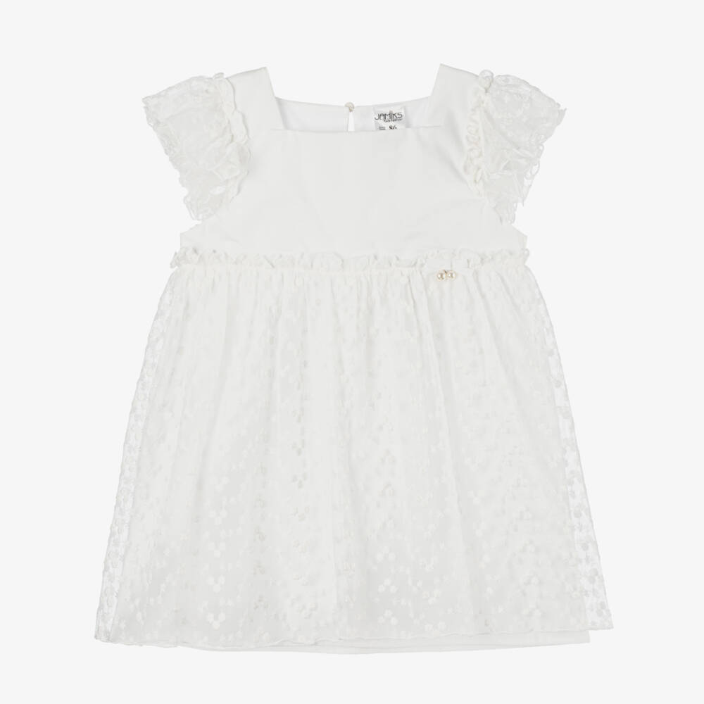 Jamiks-فستان قطن دانتيل أبيض أنيق للبنات | Childrensalon Outlet