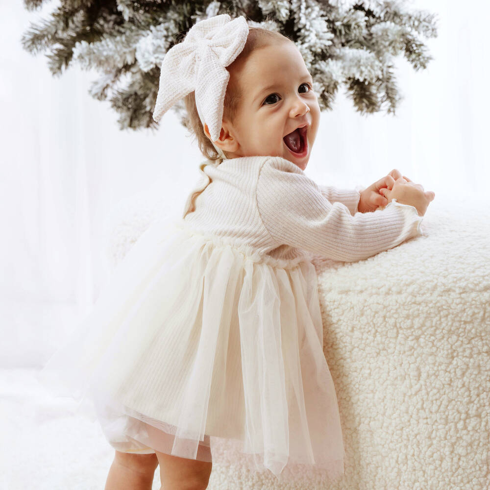 Jamiks-فستان بناتي عاجي لامع محبوك | Childrensalon Outlet