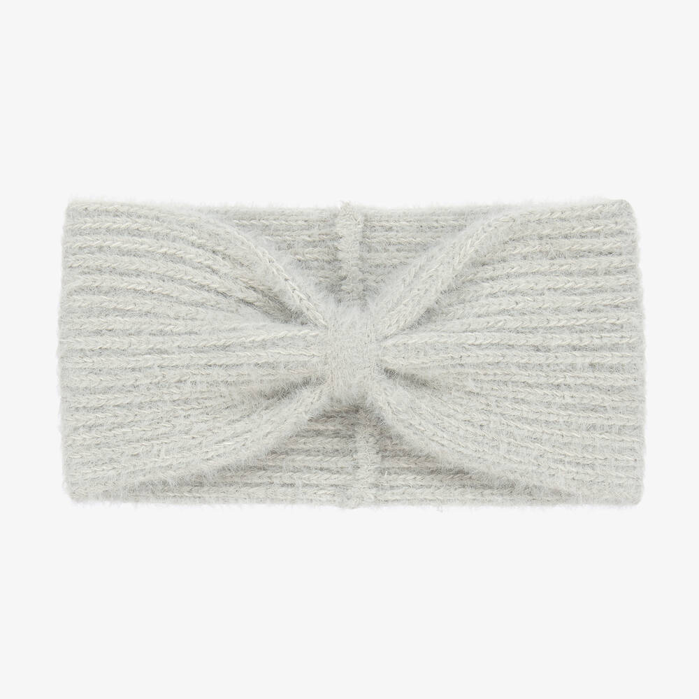 Jamiks - Girls Grey Fluffy Knit Bow Headband | Childrensalon