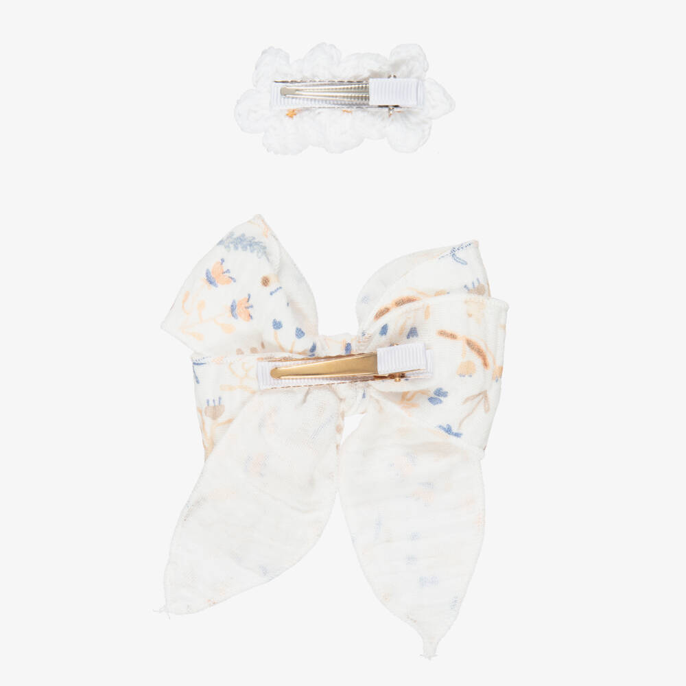 Jamiks-Girls Ivory Bow & Flower Hair Clips (2 Pack) | Childrensalon Outlet