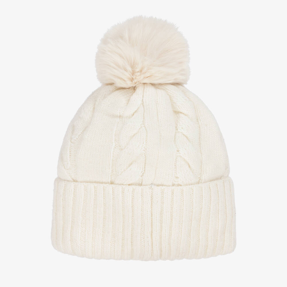 Jamiks-Кремовая вязаная шапка с помпоном для девочек | Childrensalon Outlet