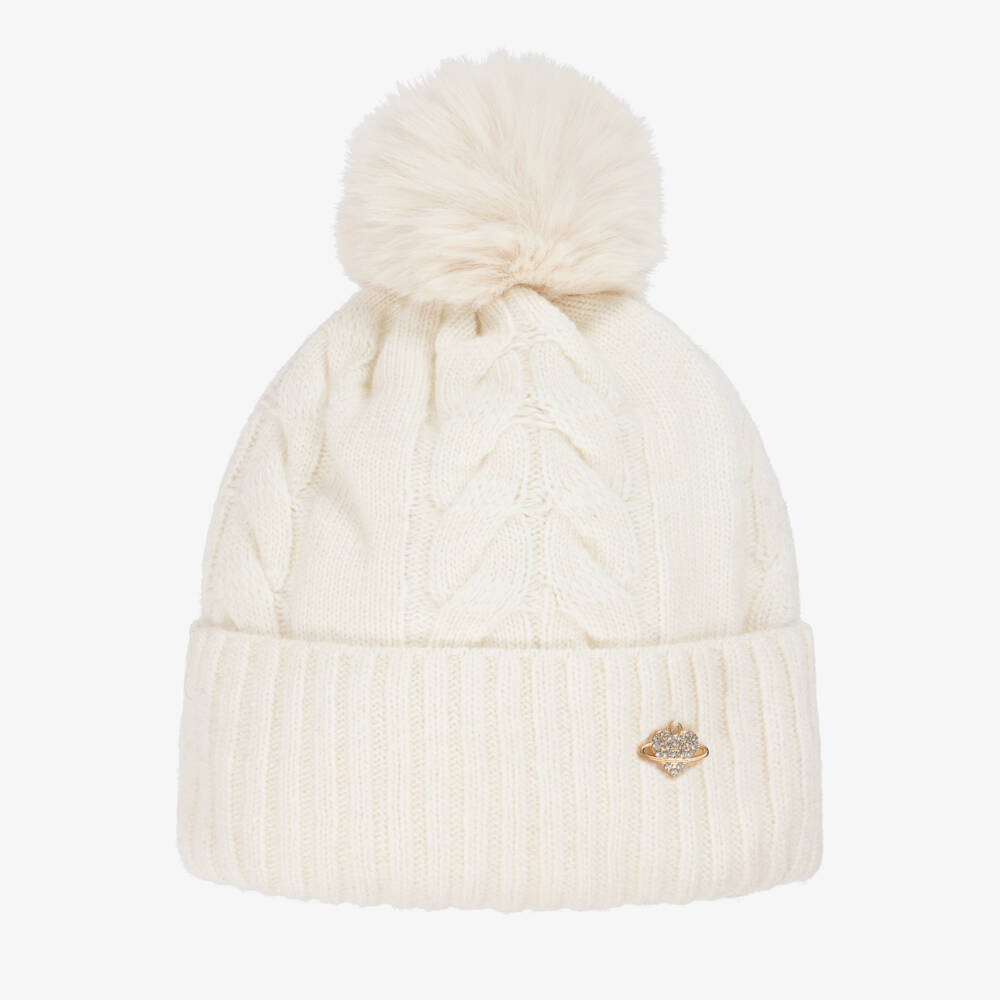 Jamiks-Кремовая вязаная шапка с помпоном для девочек | Childrensalon Outlet