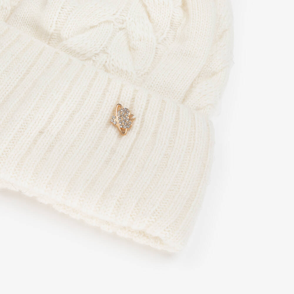 Jamiks-Кремовая вязаная шапка с помпоном для девочек | Childrensalon Outlet