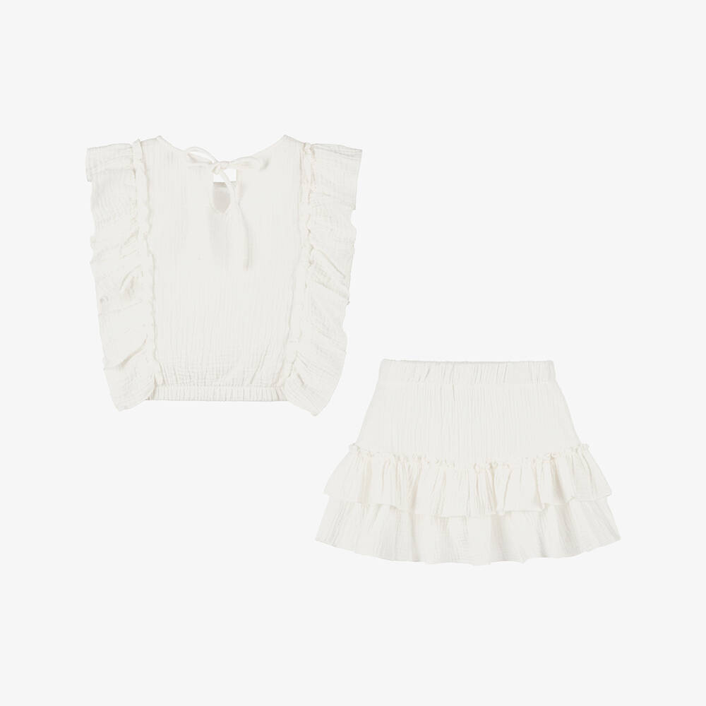 Jamiks-Girls Ivory Cotton Beach Skirt Set | Childrensalon Outlet