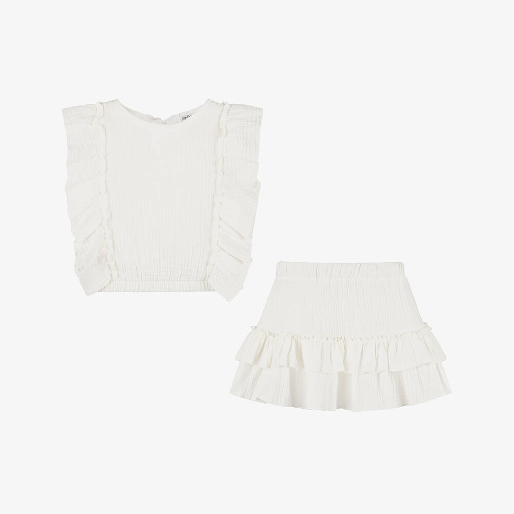 Jamiks-Girls Ivory Cotton Beach Skirt Set | Childrensalon Outlet