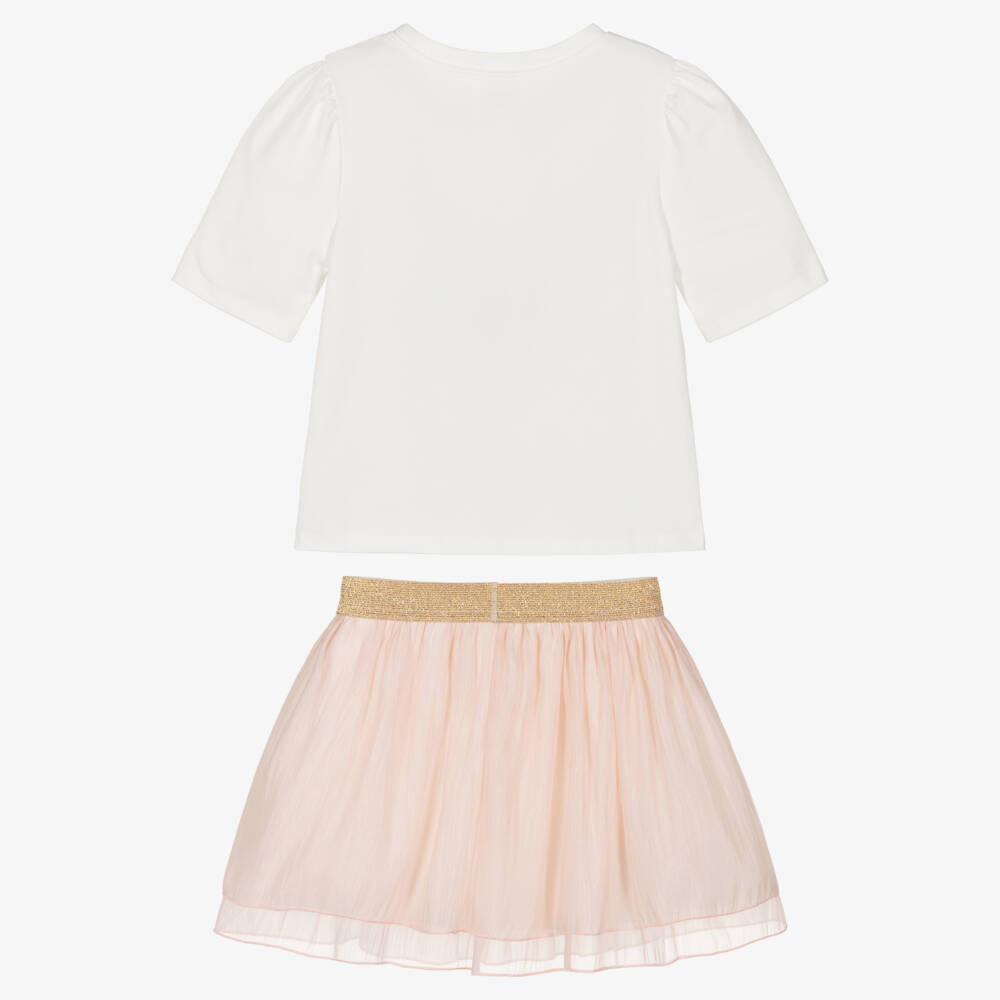 Jamiks-Girls Ivory Cotton Jersey & Pink Organza Skirt Set | Childrensalon Outlet