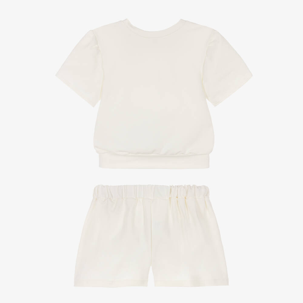 Jamiks-Girls Ivory Cotton Jersey Shorts Set with 3D Rabbit & Teddies | Childrensalon Outlet
