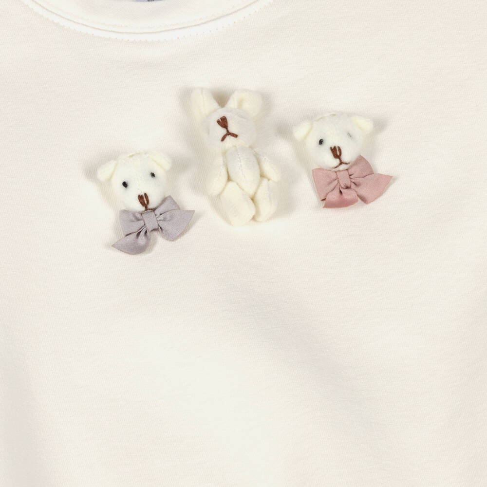 Jamiks-Girls Ivory Cotton Jersey Shorts Set with 3D Rabbit & Teddies | Childrensalon Outlet