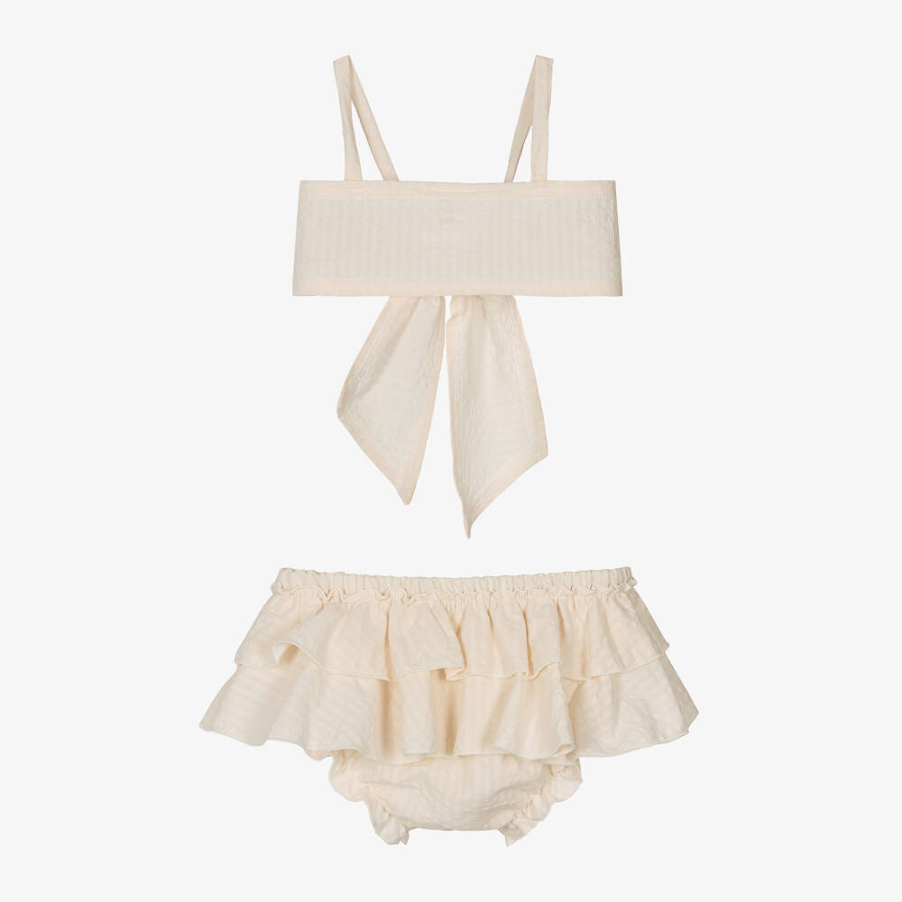 Jamiks-Кремовый пляжный топ и шорты из хлопка для девочек | Childrensalon Outlet