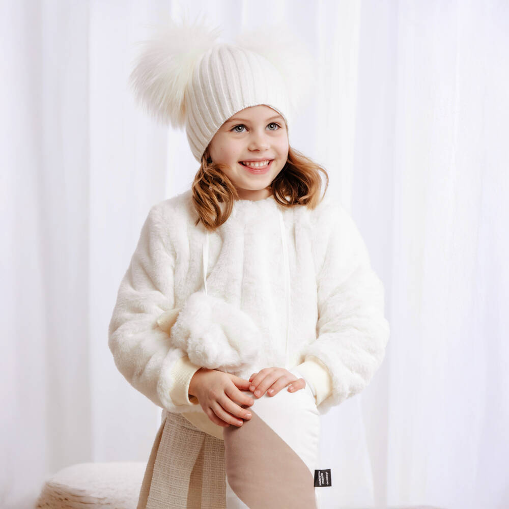 Jamiks-Girls Ivory Faux Fur Bomber Jacket | Childrensalon Outlet