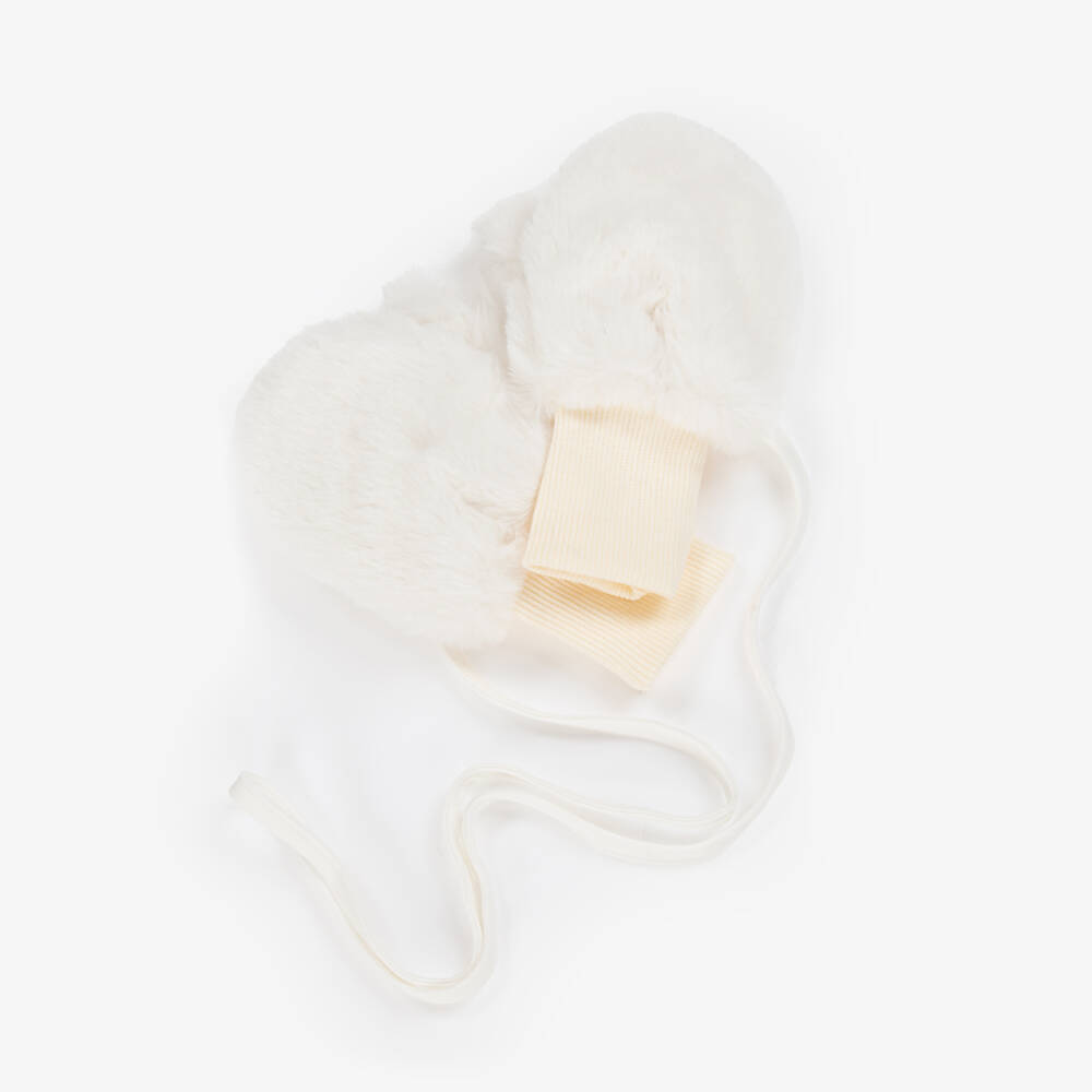 Jamiks-Girls Ivory Faux Fur Mittens with Attached Ties | Childrensalon Outlet