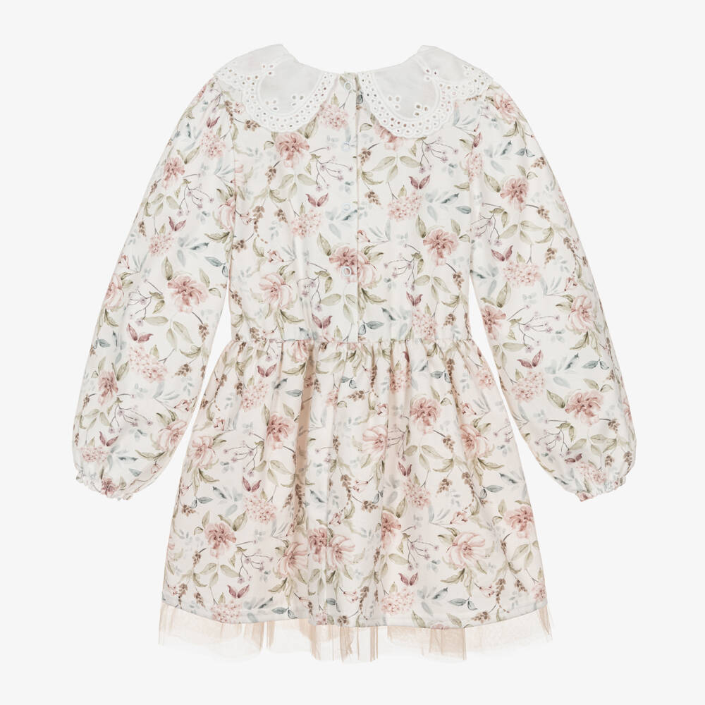 Jamiks-Girls Ivory Floral Cotton Frock | Childrensalon Outlet