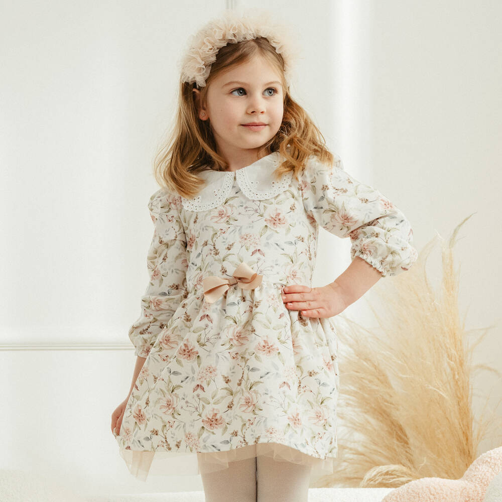 Jamiks-Girls Ivory Floral Cotton Frock | Childrensalon Outlet