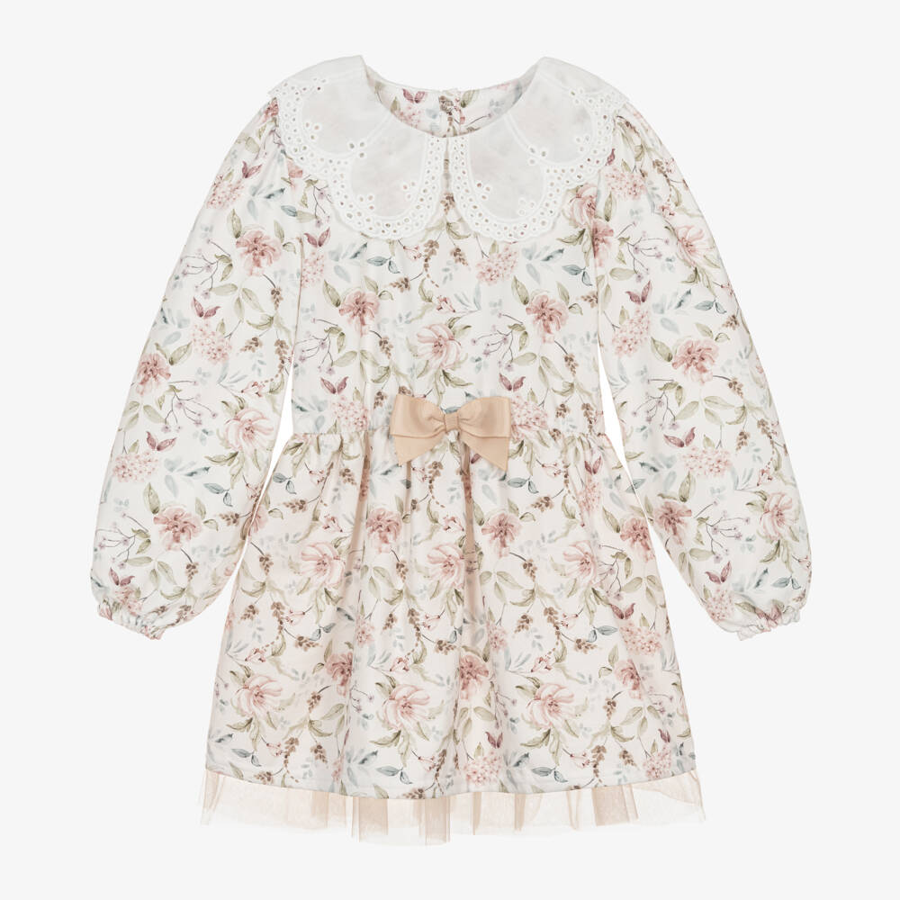 Jamiks-Girls Ivory Floral Cotton Frock | Childrensalon Outlet