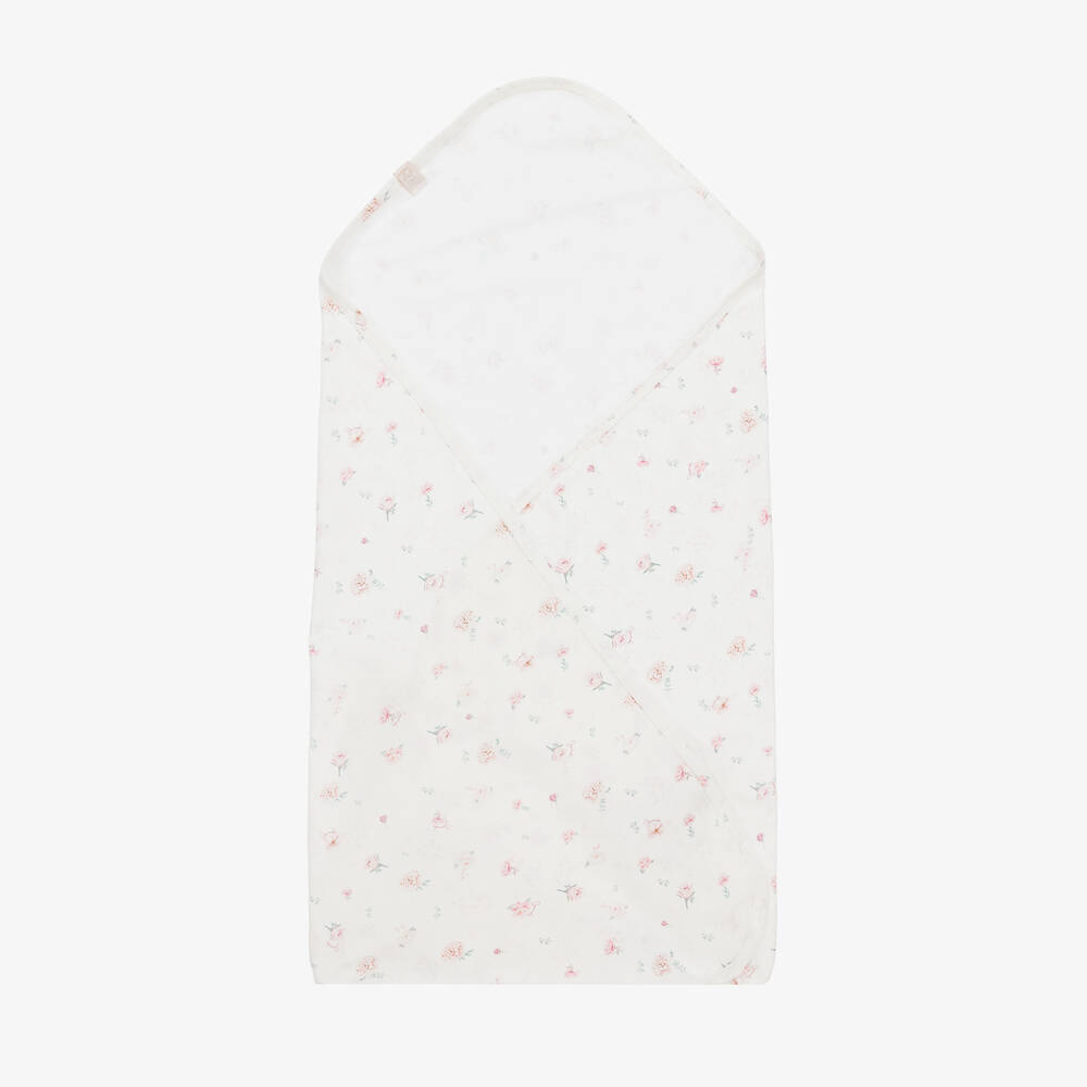 Jamiks-Girls Ivory Floral Cotton Swaddle (99cm) | Childrensalon Outlet