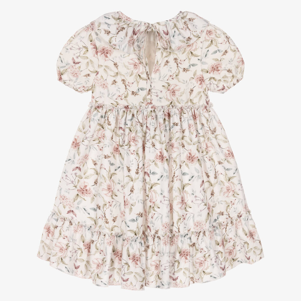 Jamiks-Girls Ivory Floral Print Cotton Dress | Childrensalon Outlet
