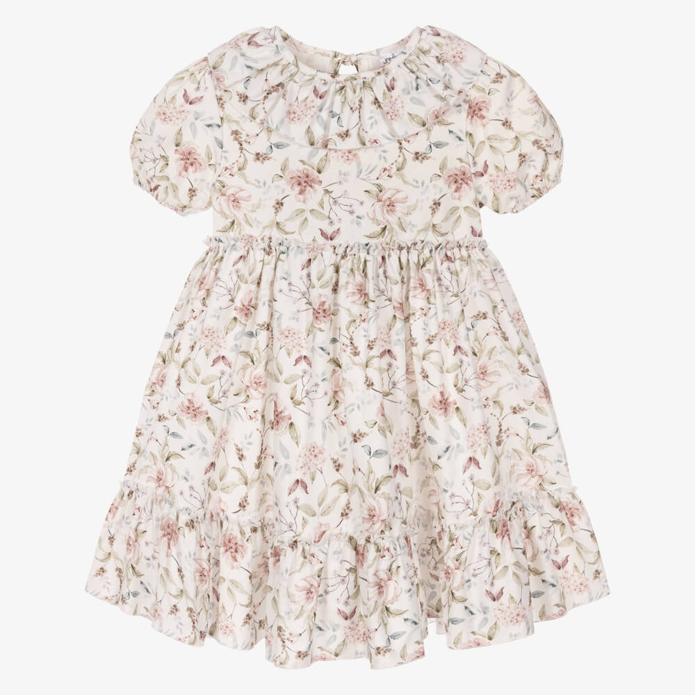 Jamiks-Girls Ivory Floral Print Cotton Dress | Childrensalon Outlet