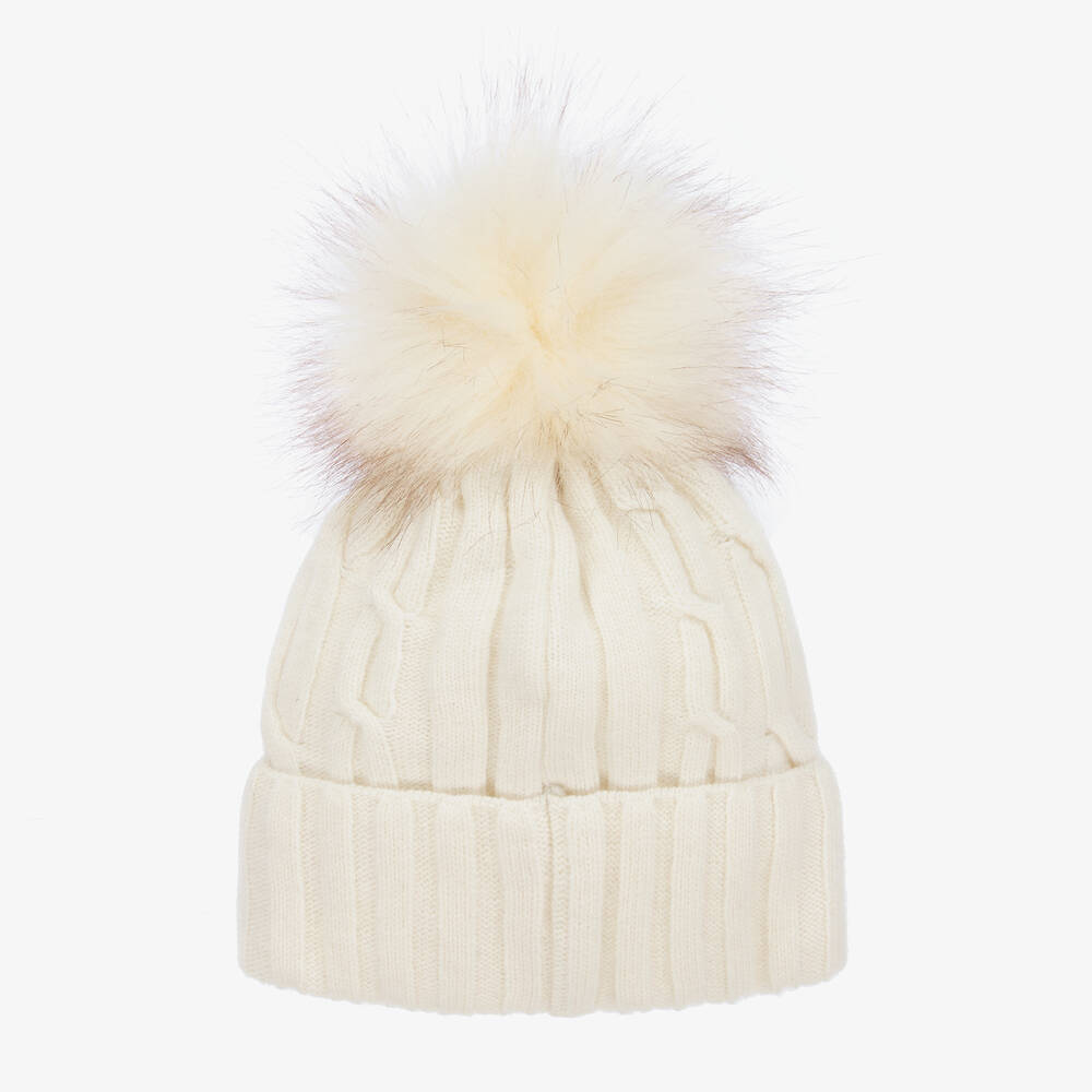 Jamiks-Girls Ivory Knitted Pom-Pom Hat | Childrensalon Outlet