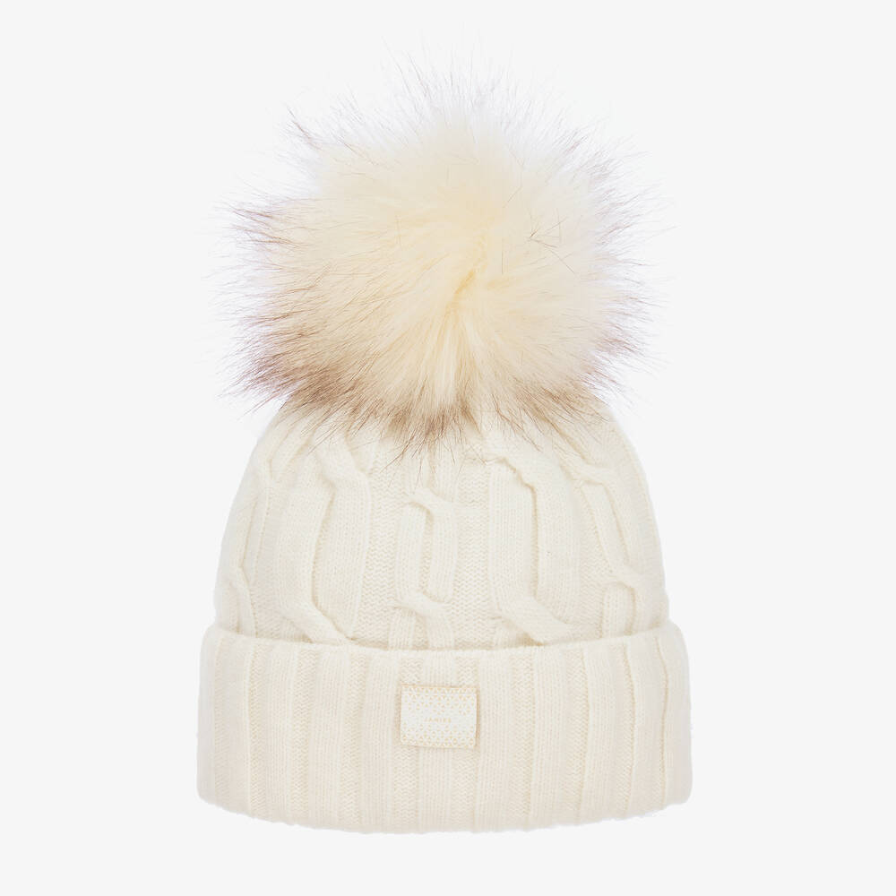 Jamiks - Girls Ivory Knitted Pom-Pom Hat | Childrensalon