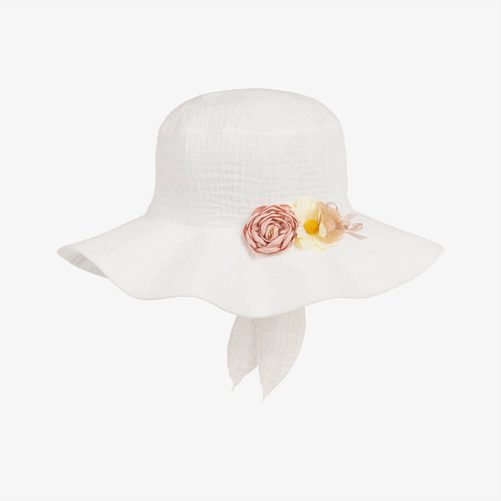 Jamiks-Girls Ivory Organic Cotton Sun Hat | Childrensalon Outlet