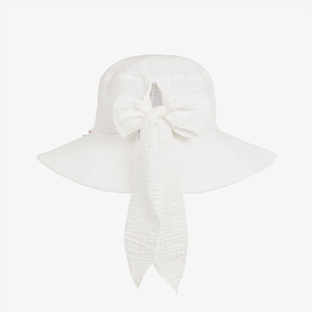 Jamiks-Girls Ivory Organic Cotton Sun Hat | Childrensalon Outlet