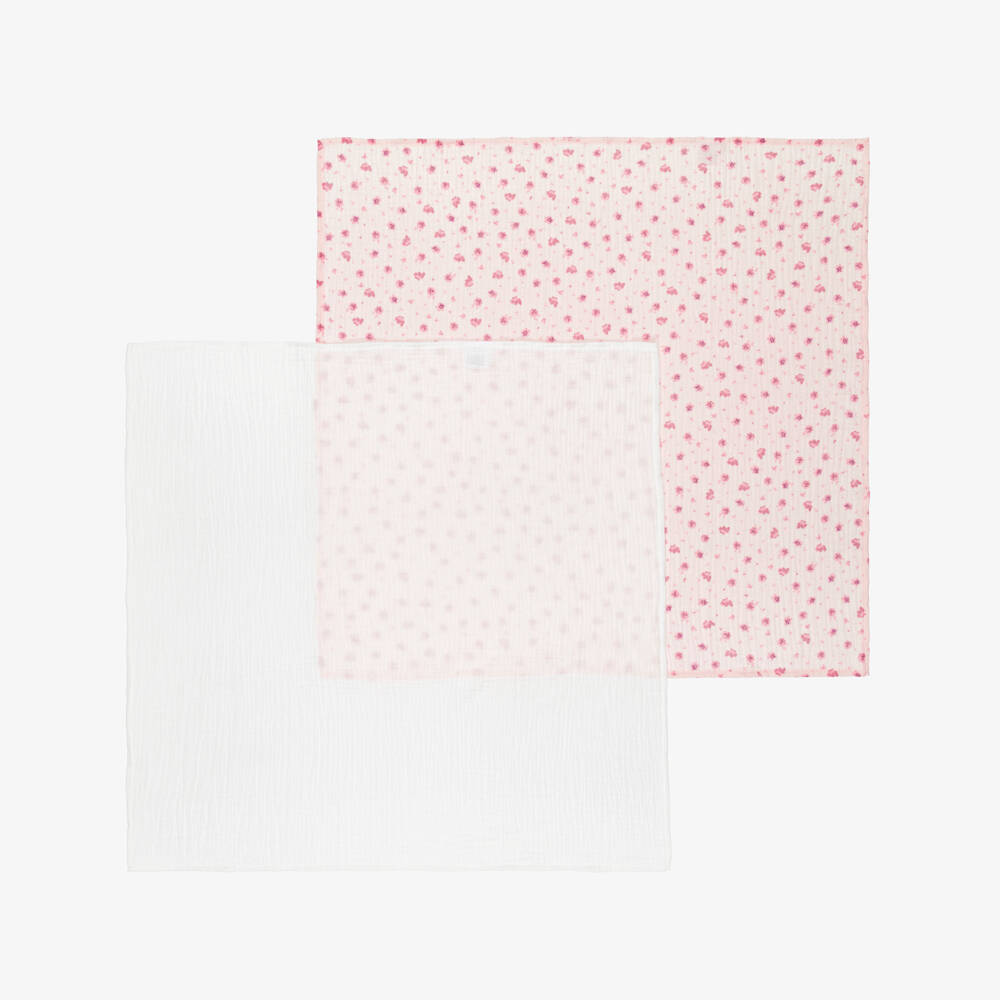 Jamiks-Girls Ivory & Pink Organic Cotton Muslin Cloths (2 Pack) | Childrensalon Outlet