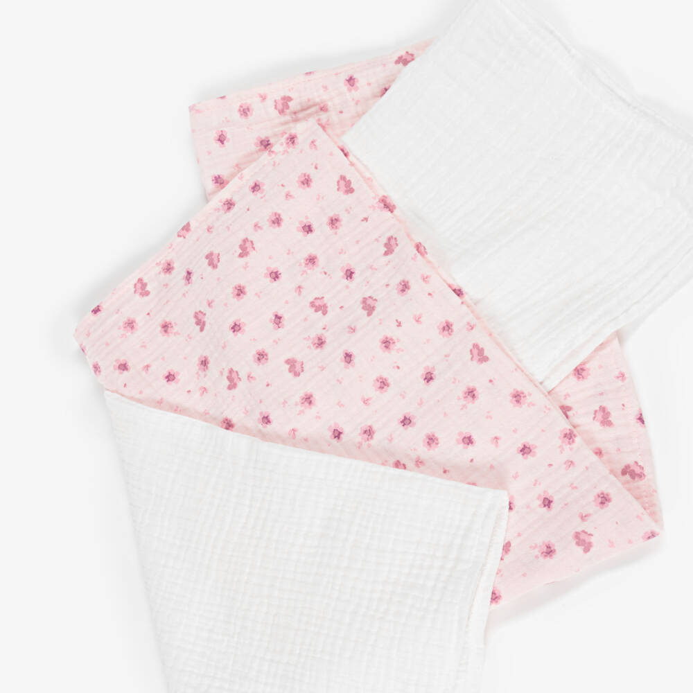Jamiks-Girls Ivory & Pink Organic Cotton Muslin Cloths (2 Pack) | Childrensalon Outlet