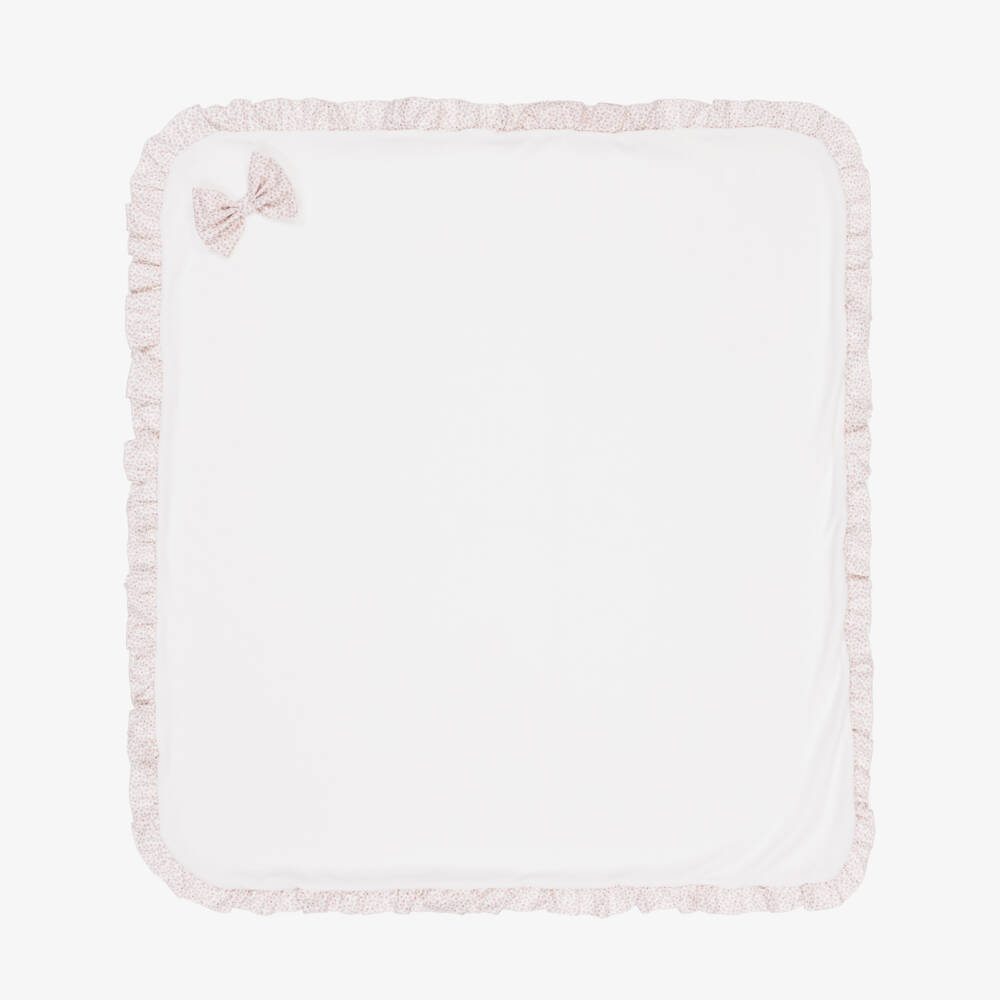 Jamiks-Girls Ivory & Pink Velour Floral Bow Blanket (85cm) | Childrensalon Outlet