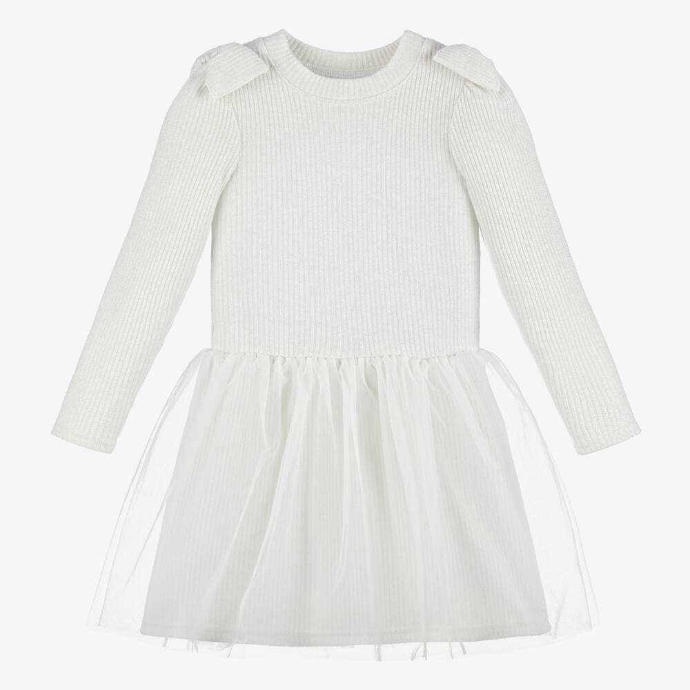 Jamiks-Girls Ivory Ribbed Tulle Dress | Childrensalon Outlet