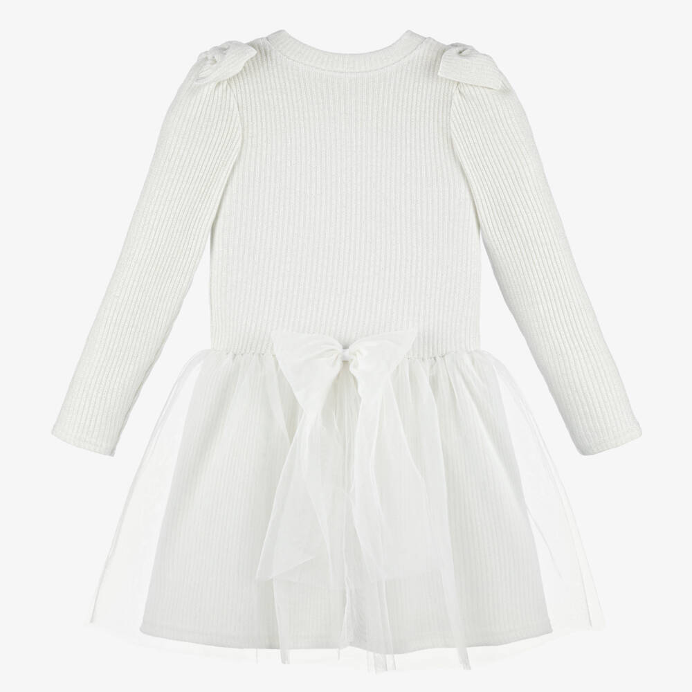 Jamiks-Girls Ivory Ribbed Tulle Dress | Childrensalon Outlet