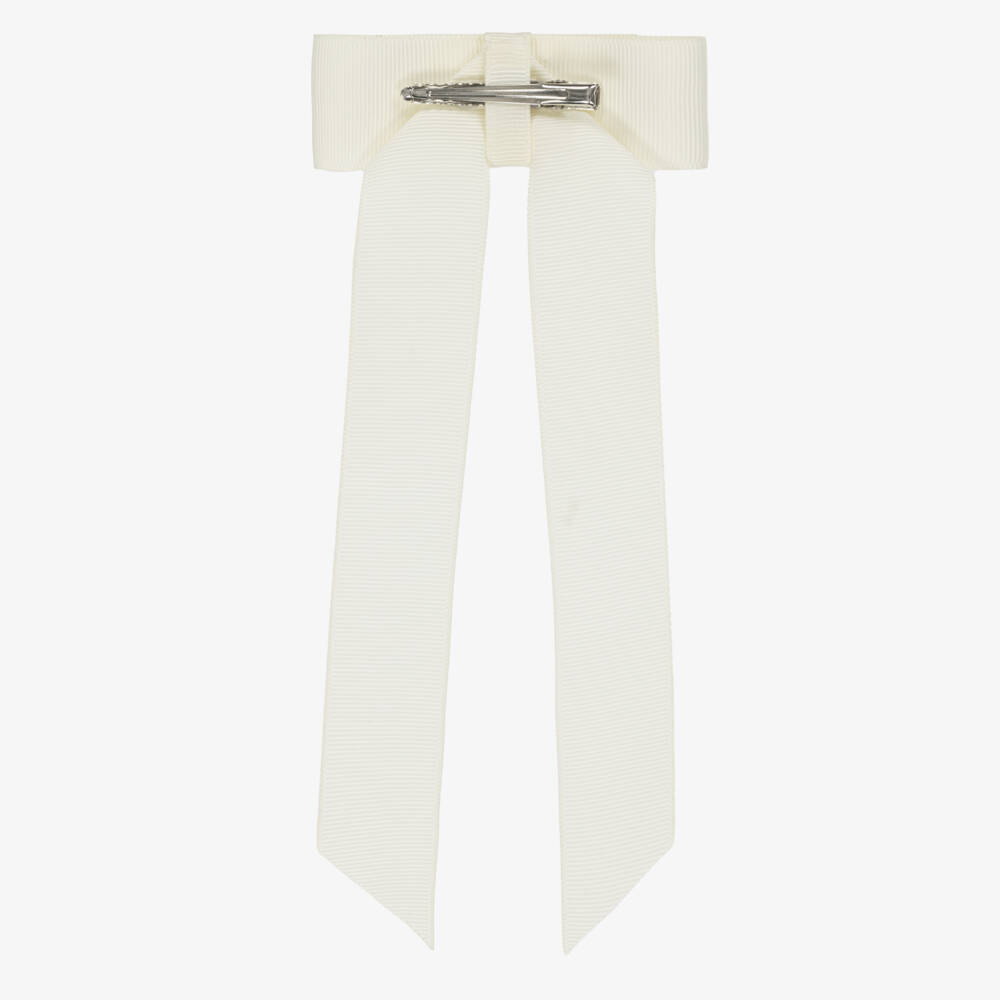 Jamiks-Girls Ivory Ribbon Bow Hair Clip (9cm) | Childrensalon Outlet