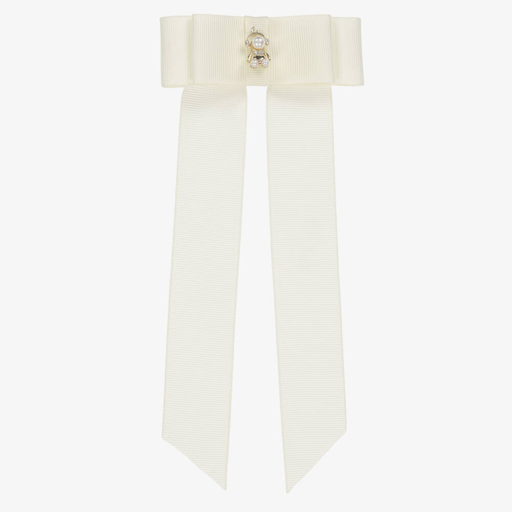 Jamiks-Girls Ivory Ribbon Bow Hair Clip (9cm) | Childrensalon Outlet