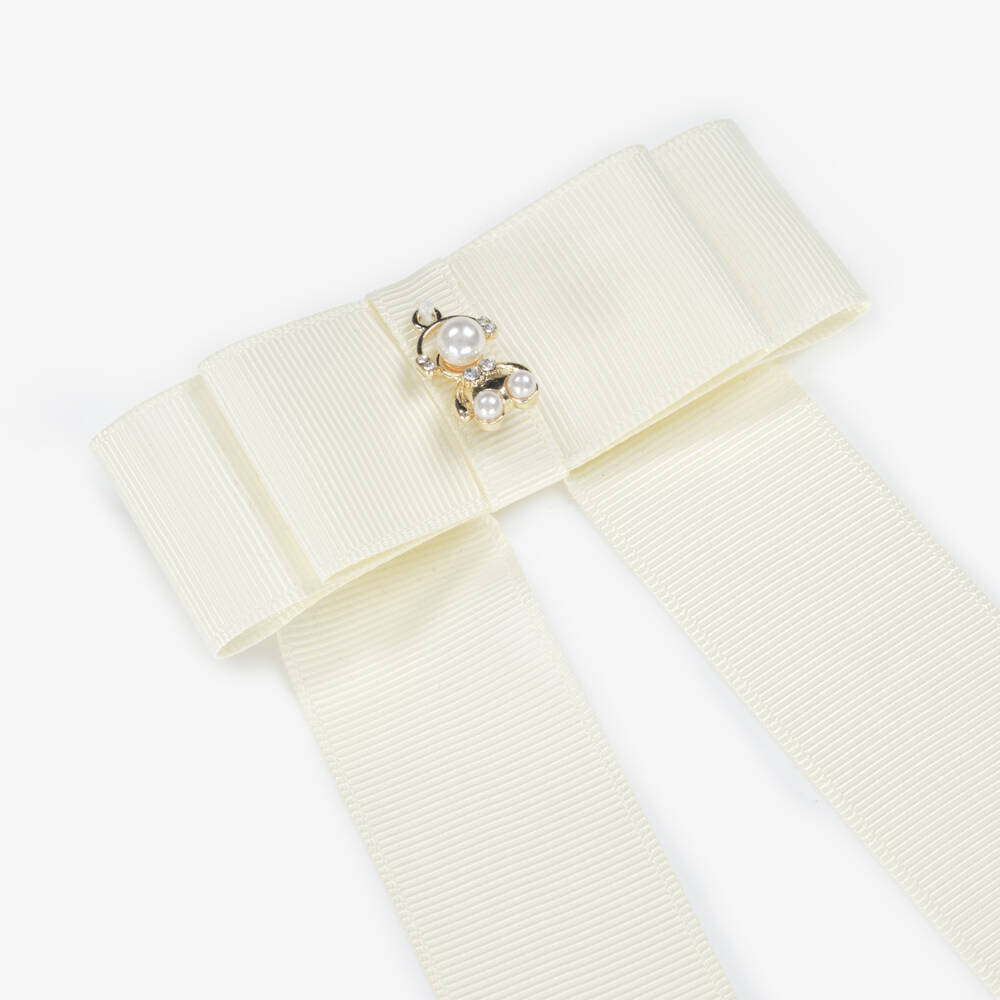 Jamiks-Girls Ivory Ribbon Bow Hair Clip (9cm) | Childrensalon Outlet