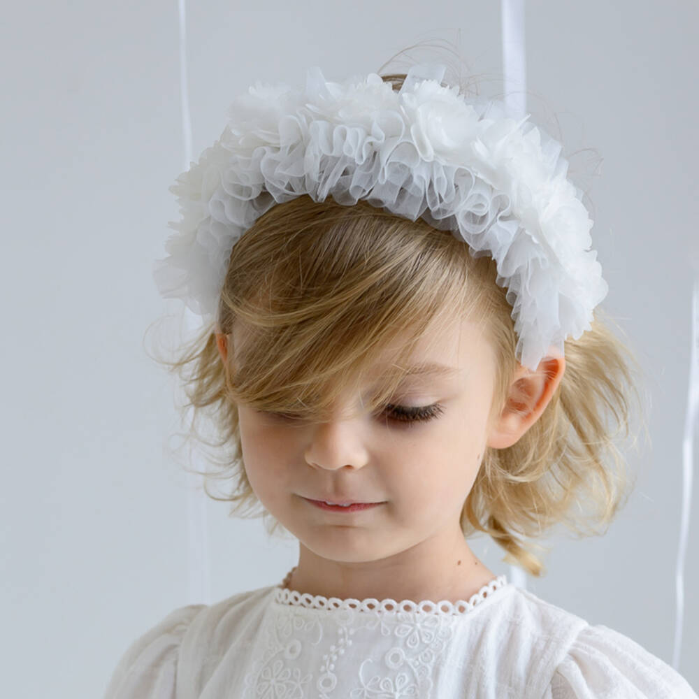 Jamiks-Кремовый цветочный головной убор из тюля для девочек | Childrensalon Outlet