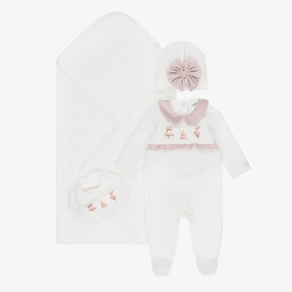 Jamiks-Girls Ivory Velour Ballerina Bear Babysuit Set | Childrensalon Outlet