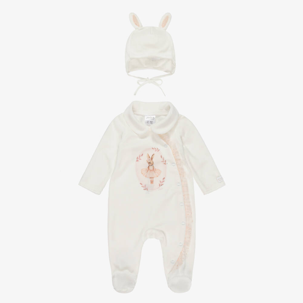 Jamiks-Girls Ivory Velour Ballerina Bunny Babysuit Set | Childrensalon Outlet