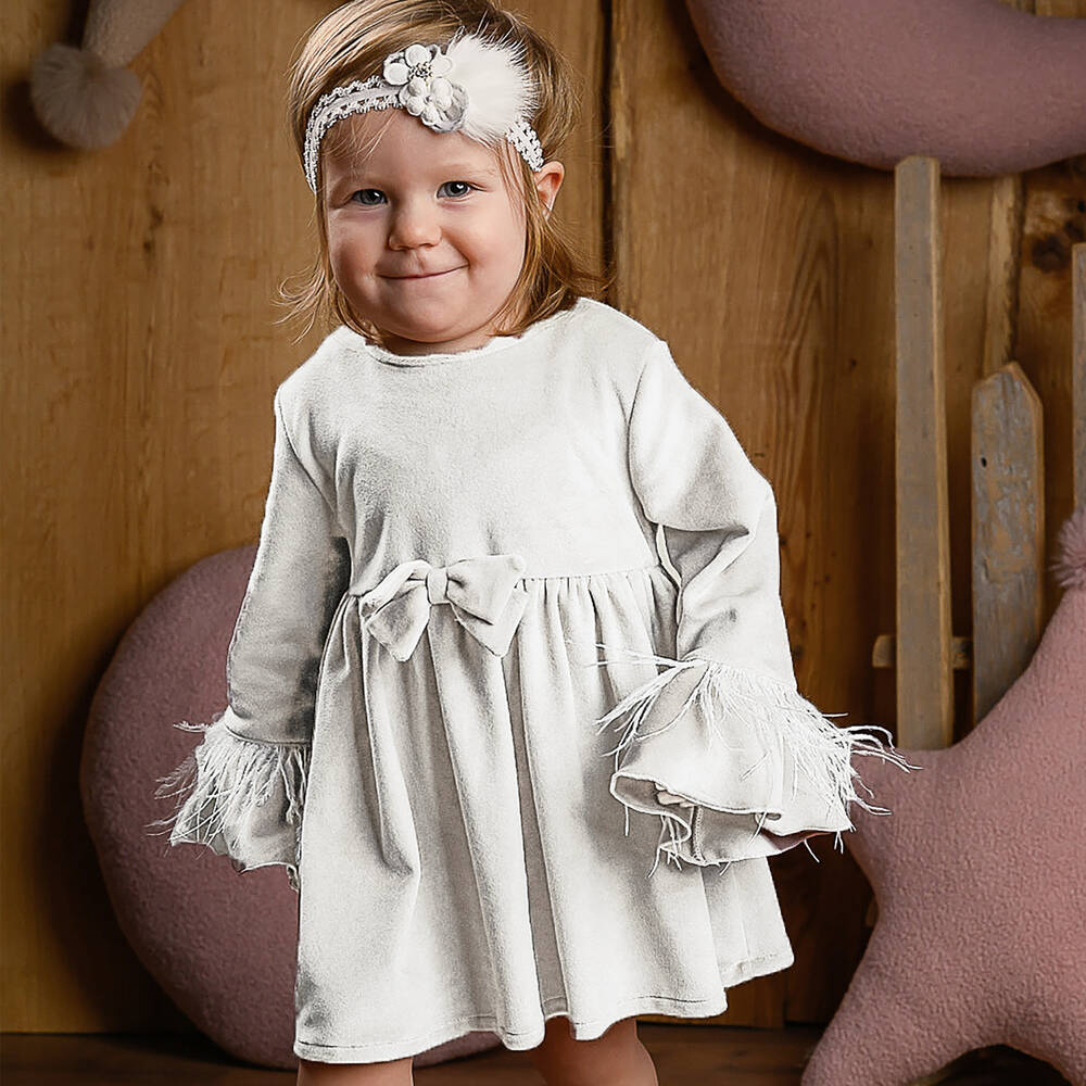 Jamiks-Girls Ivory Velour Bow Dress | Childrensalon Outlet